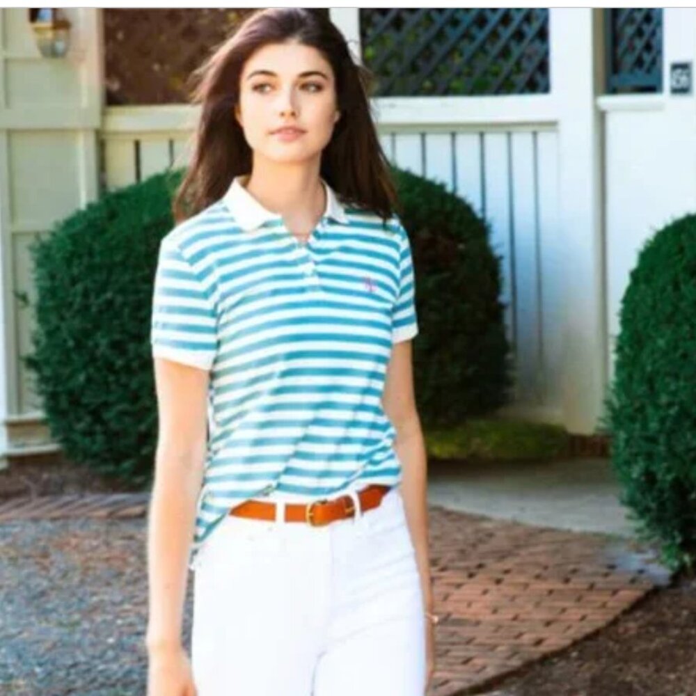Kiel James Patrick Blue and White Striped Polo Shirt XS